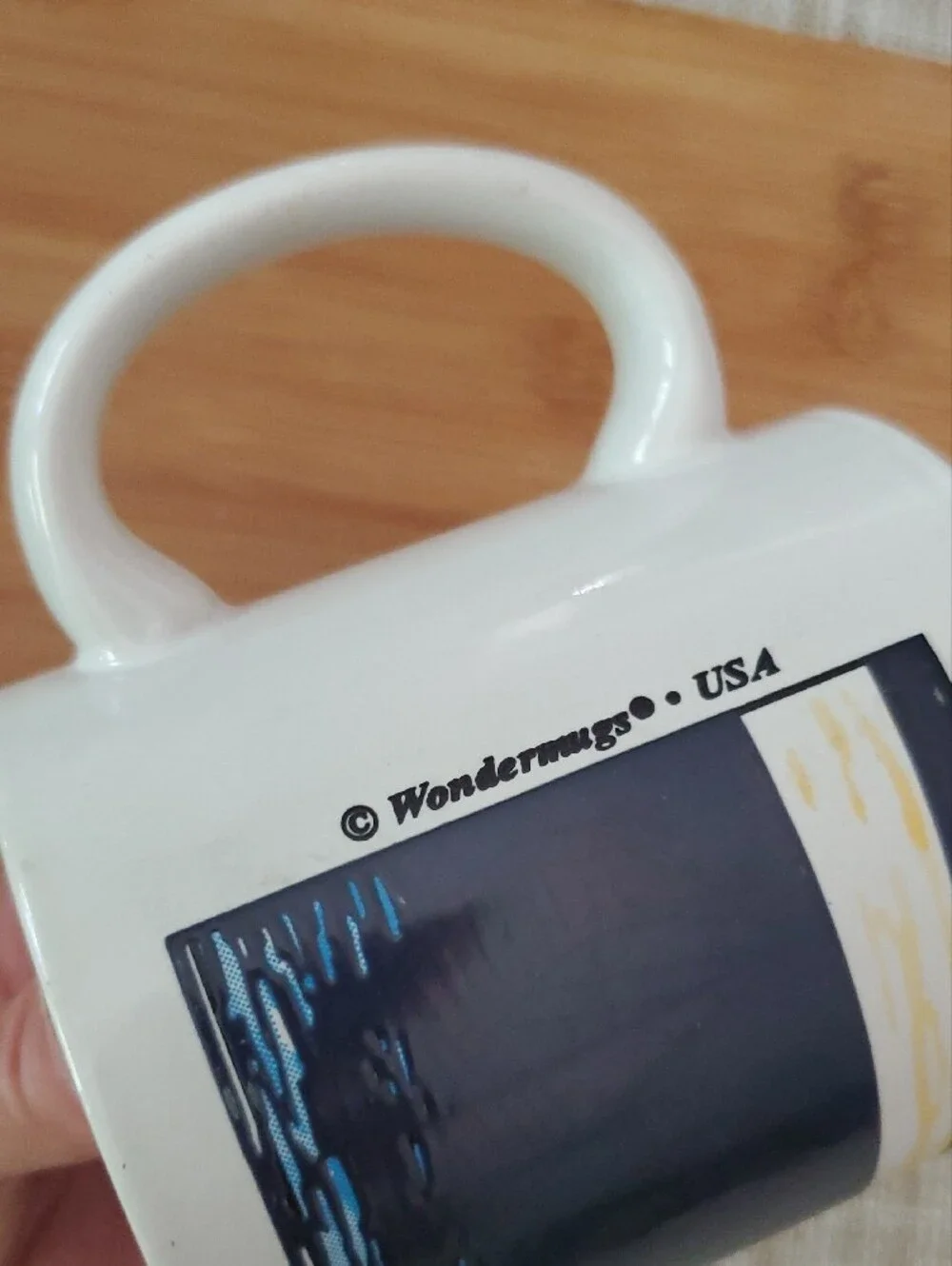 Ceramic Lighthouse Coffee Mug in White with Navy Night Scene Made In USA